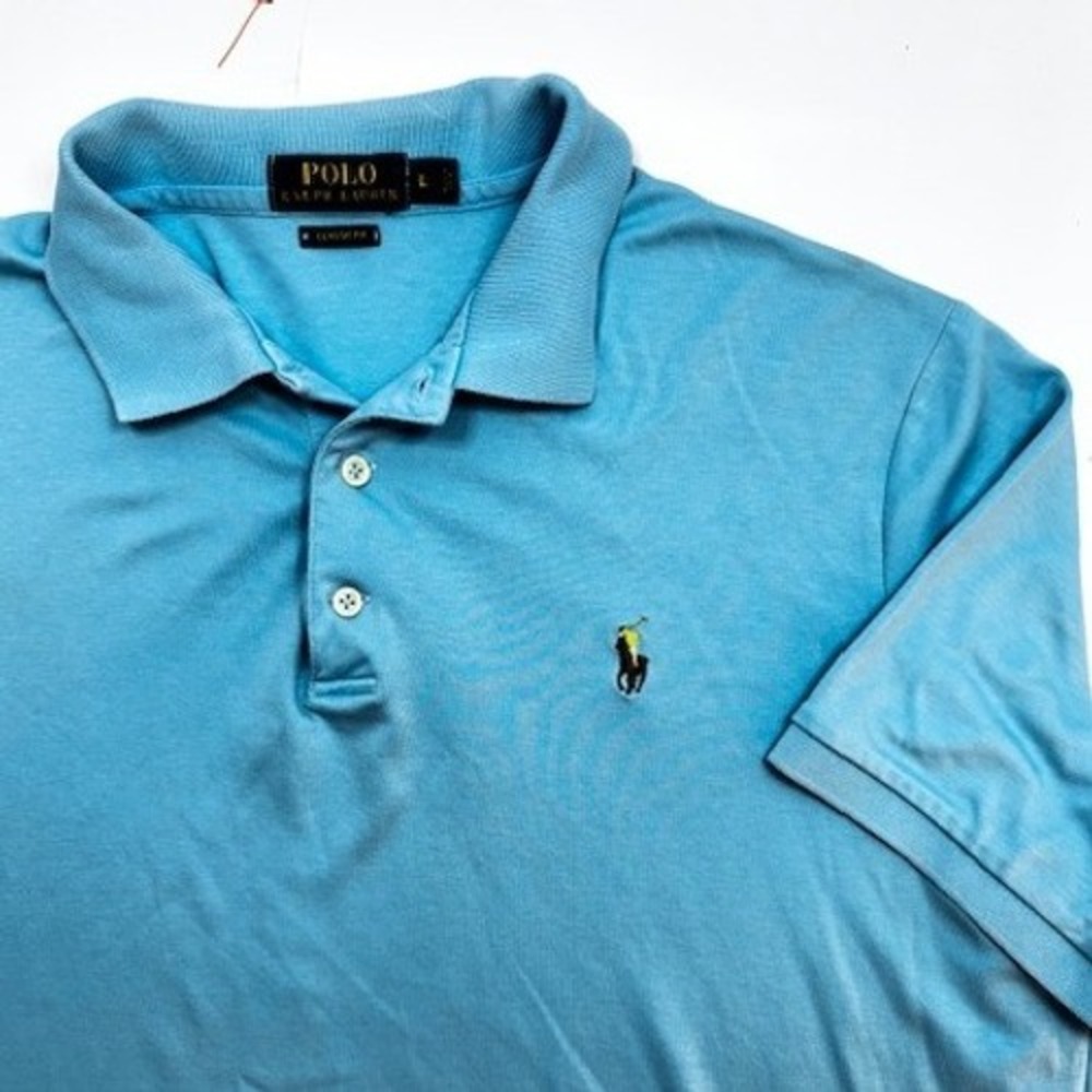 Polo Ralph Lauren Mens Classic Fit Polo Shirt Light Blue Large Short Sleeve Pony